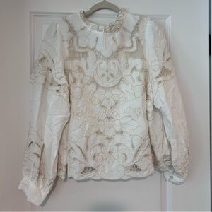 Anthropologie Cream Embroidered Blouse